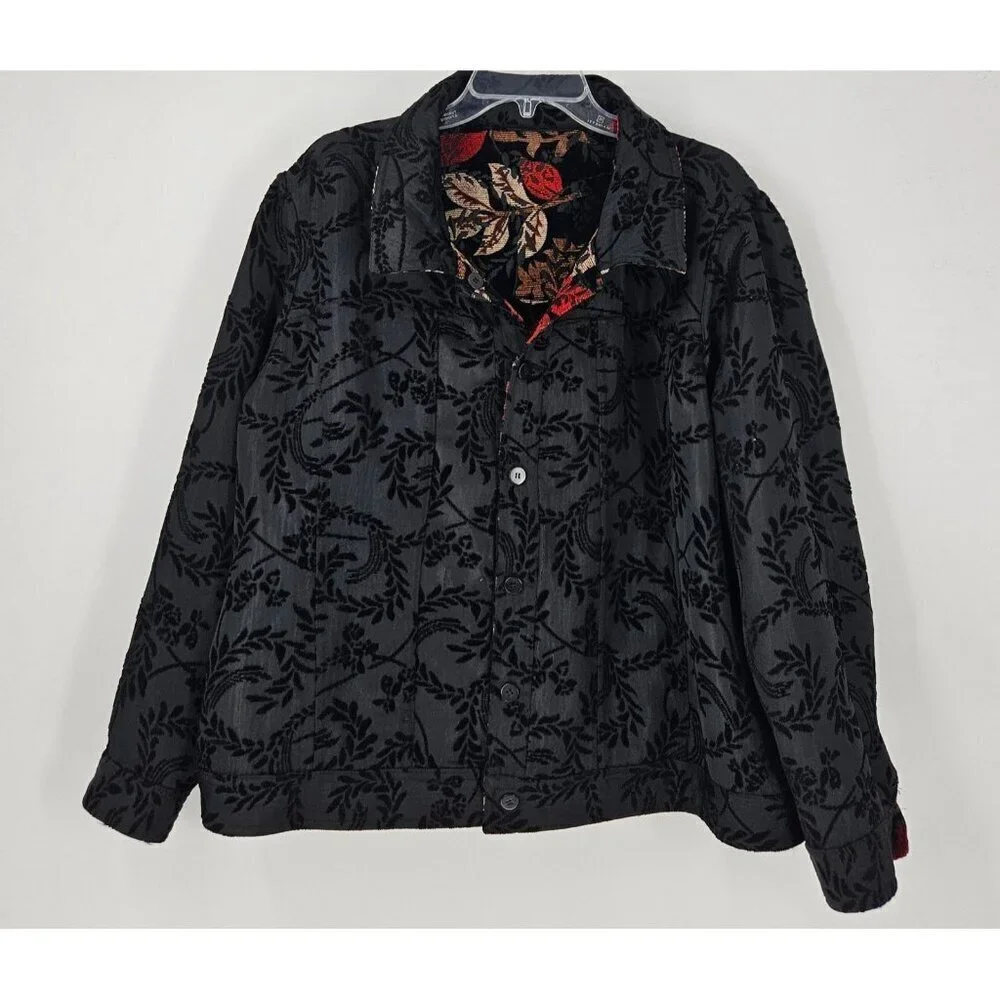 Analogy Plus Size 2X Reversible Jacket Tapestry Embroider Floral Jacket Brocade